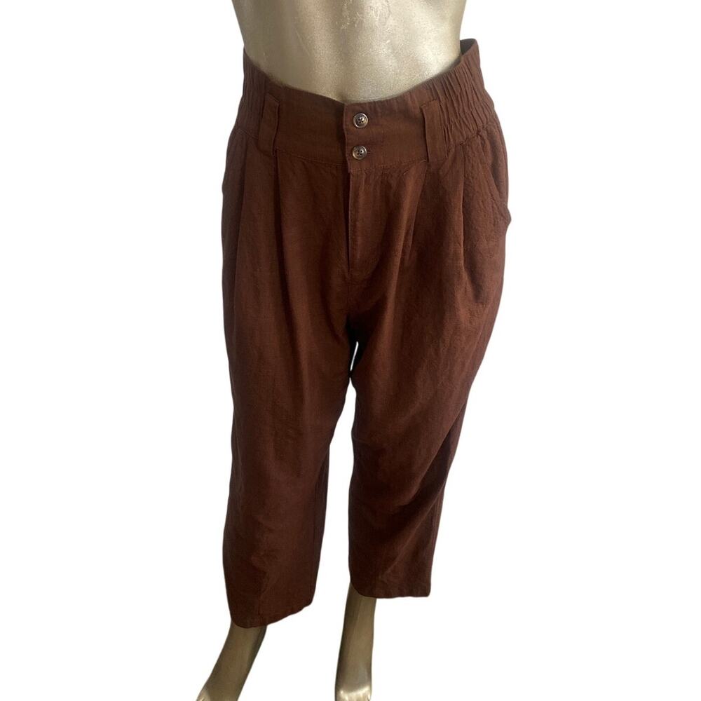 Urban Outfitters Brown Linen Blend High Waisted Ankle Pants Size Small Pleated